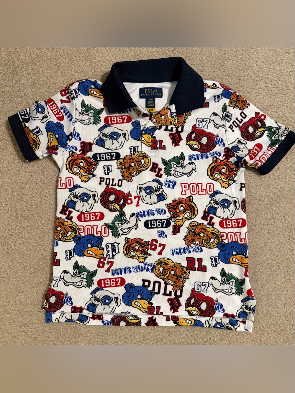 Polo Ralph Lauren Kids White Polo with Multicolor Mascot & Logo Print Size 4/4T